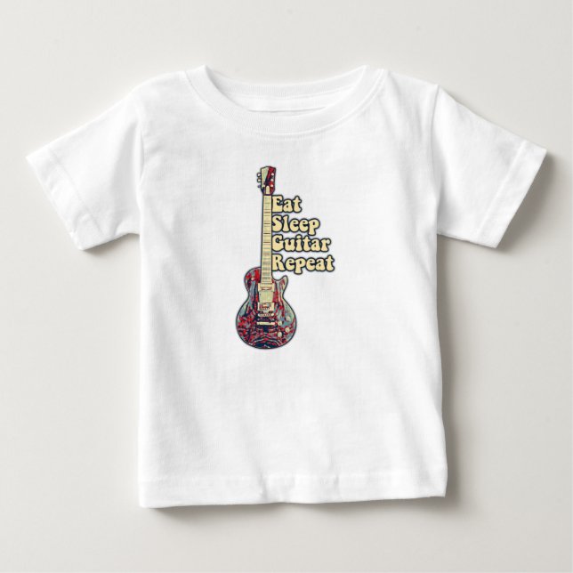 Camiseta Coma guitarra dormir repita. guitarra colorida vin (Frente)