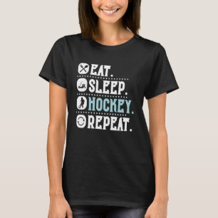 Camiseta Coma Hockey com Sono Repete Hockey Engraçado Retro