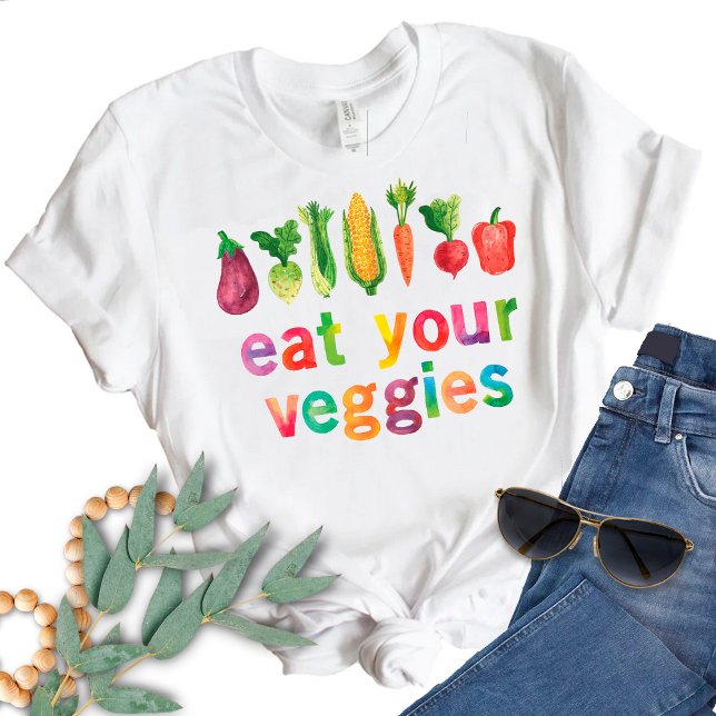 Camiseta Coma Legumes Cores de Arco-íris Aquarela (Criador carregado)