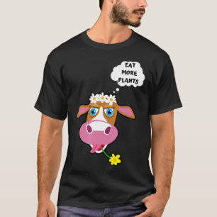 Camiseta Coma Mais Planta Vaca Com Flor de Margarida Vegano