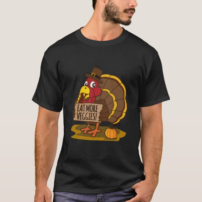 Camiseta Coma Mais Veggies Cute Vegan Ação de Graças (Frente)