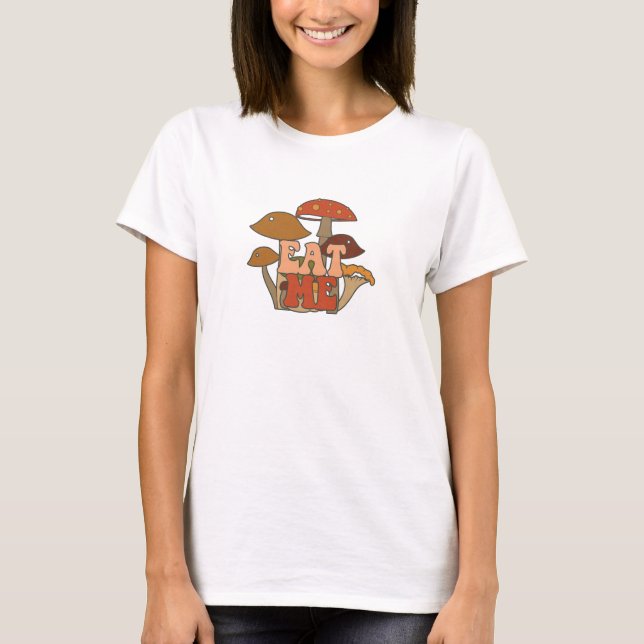 Camiseta "Coma-Me" - Design de Cogumelo Whimsical (Frente)