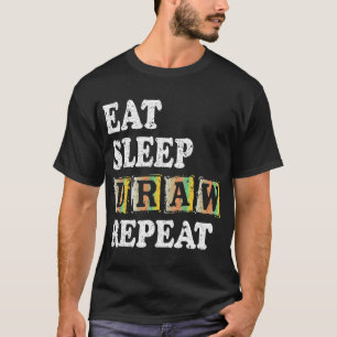 Camiseta Coma o Desenhar do sono Repetir Desenho Engraçado 