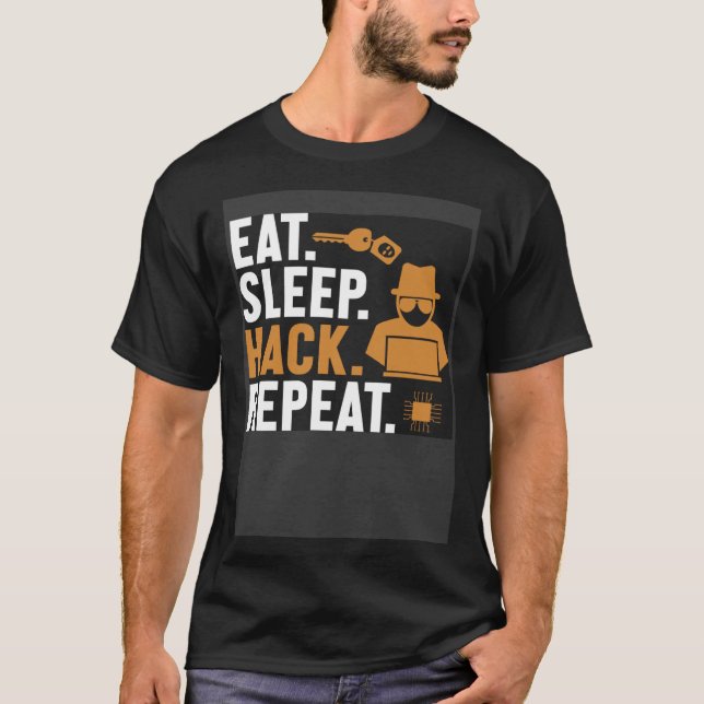 Camiseta Coma o hacker preto do chapéu branco repetido no d (Frente)