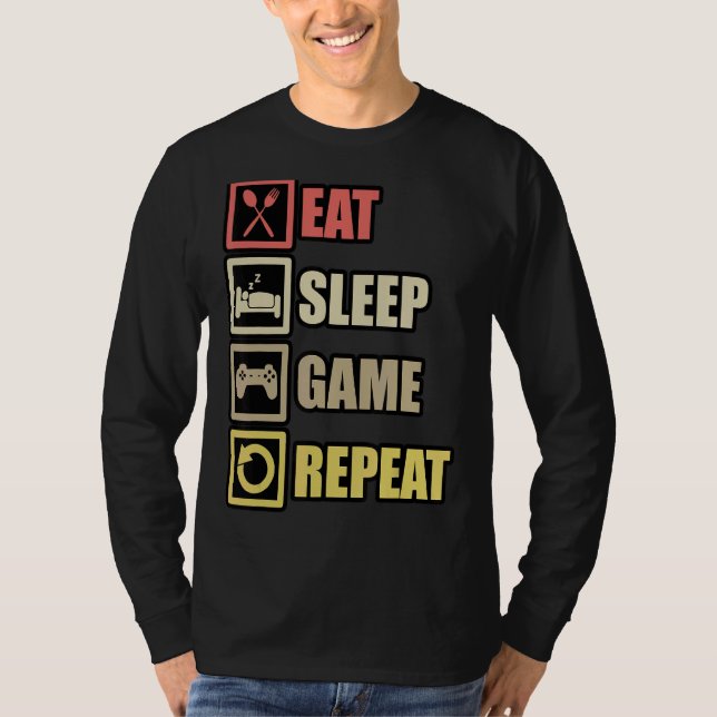 Camiseta Coma O Jogo De Sono Repetir A Controladora De Jogo (Frente)