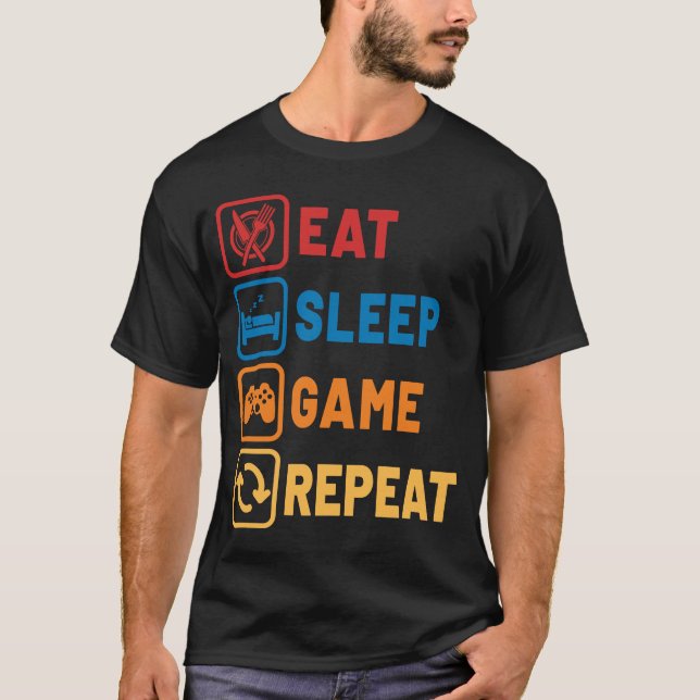 Camiseta Coma o Jogo de Sono Repita o Funny Gamer Controlle (Frente)