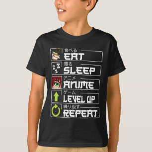 Camiseta Coma o nível de animação de sono Repete o mangá de
