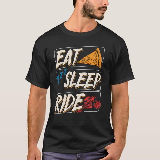 Camiseta Coma o Pai de Pizza de Motocicleta Men Biker (Frente)