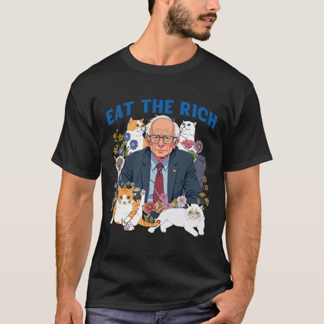 Camiseta Coma O Rich Bernie Sanders Floral Cat Resiste A Ag (Frente)
