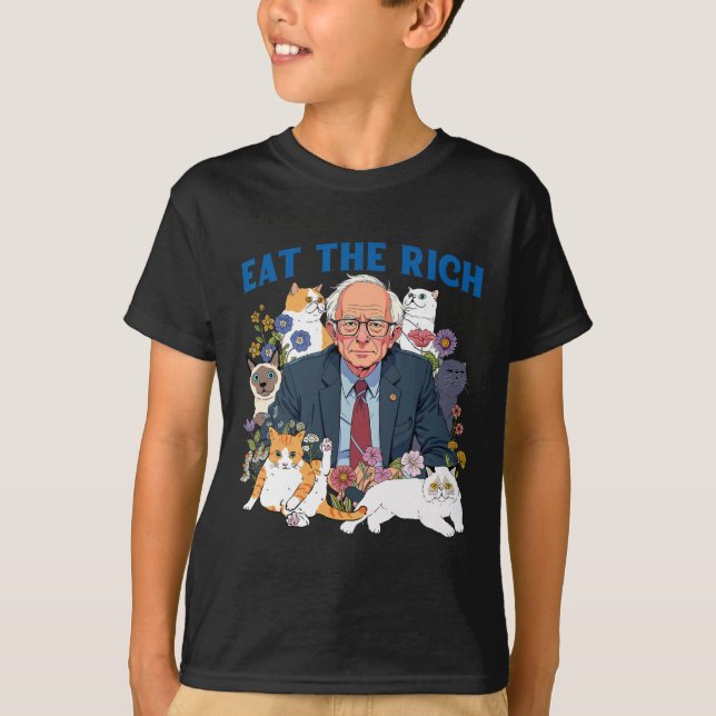 Camiseta Coma O Rich Bernie Sanders Floral Cat Resiste A Ag (Frente)