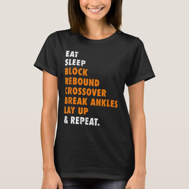 Camiseta Coma o Sono Basquete Repita Presente Divertido par (Frente)