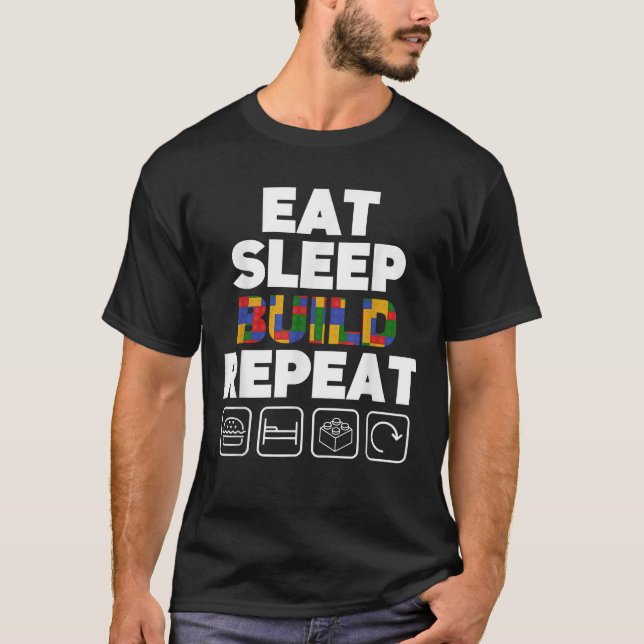 Camiseta Coma o sono Construa repetições Blocks Homens Mulh (Frente)