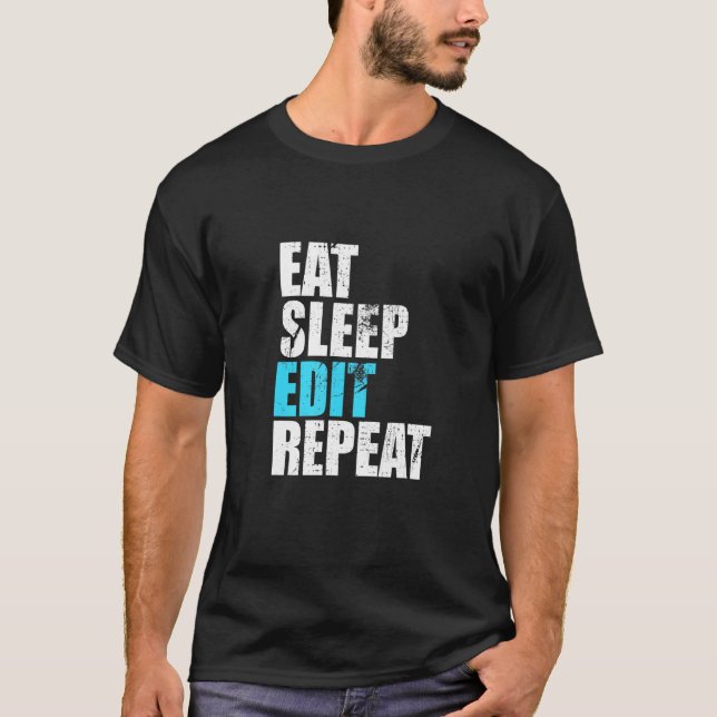 Camiseta Coma o sono Editar Repetir Editores Engraçados (Frente)