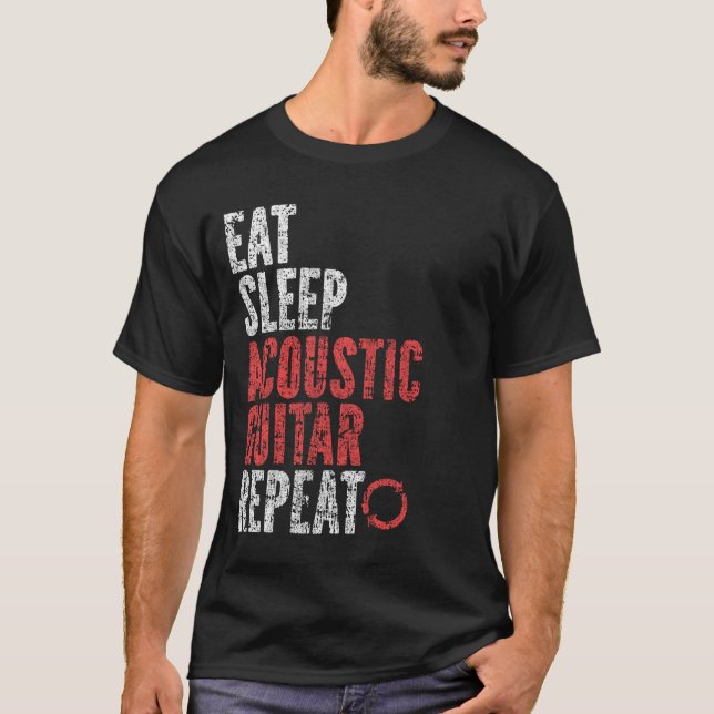 Camiseta Coma o sono Violão acústico Repetir (Frente)