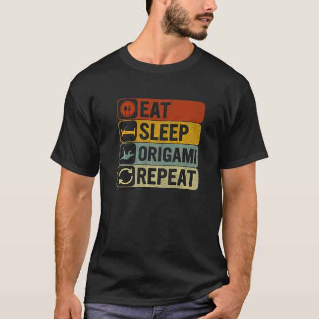 Camiseta Coma Origami Sleep Repeat Retro 60s 70s Origami (Frente)