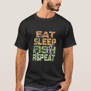 Camiseta Coma peixe adormecido Repete Roupa de pesca engraç
