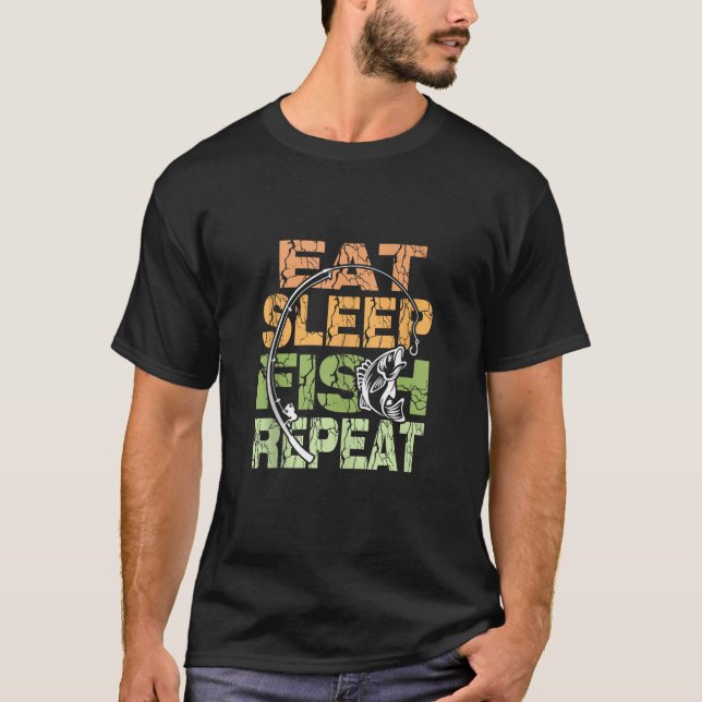 Camiseta Coma peixe adormecido Repete Roupa de pesca engraç (Frente)