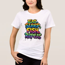 Camiseta Coma Peixe Dormir Repita Arco-Íris Grafite