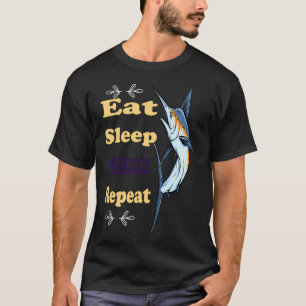 Camiseta Coma Peixe Dormir Repita Design de Insígnia de Pes