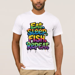 Camiseta Coma Peixe Dormir Repita Grafite Arco-íris