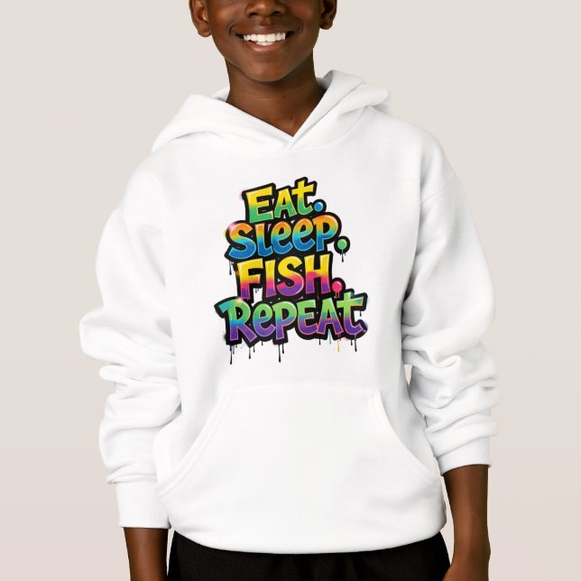 Camiseta Coma Peixe Dormir Repita Grafite Arco-íris (Frente)