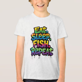 Camiseta Coma Peixe Dormir Repita Grafite Arco-íris