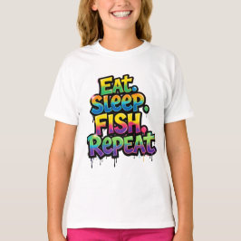 Camiseta Coma Peixe Dormir Repita Grafite Arco-íris