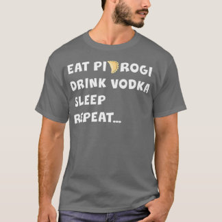 Camiseta COMA PIEROGI BEBIDA VODKA SONO REPEAT Polônia Gift