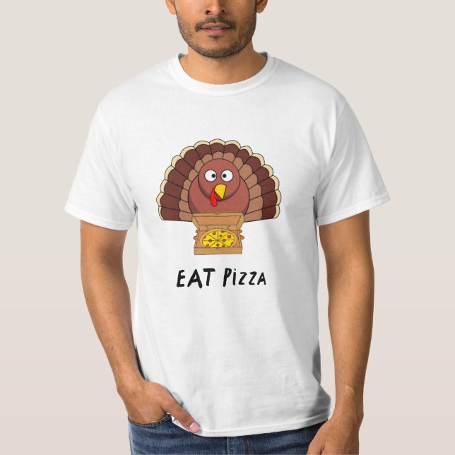 Camiseta Coma Pizza Com A Turquia De Ação De Graças (Frente)
