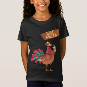 Camiseta Coma Pizza Engraçado Turquia Sinal de Ação de Graç