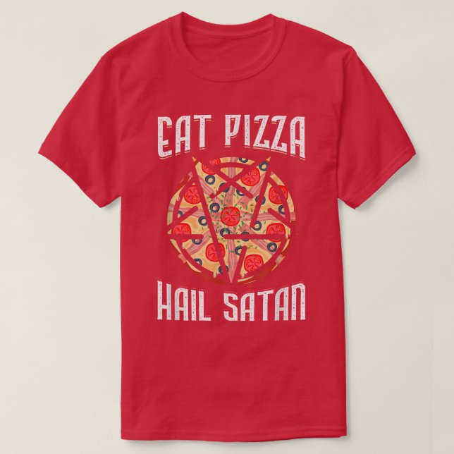 Camiseta Coma Pizza Hail Satã Occultismo Pentagram (Frente do Design)