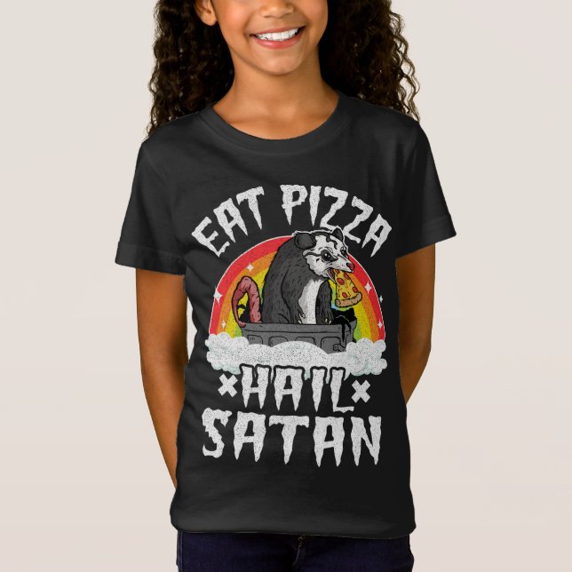 Camiseta Coma Pizza Hail Satã Ogambm Rainbow Kids Funny De (Frente)