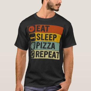 Camiseta Coma Pizza para Sono Repetir Retro 60s 70s Design
