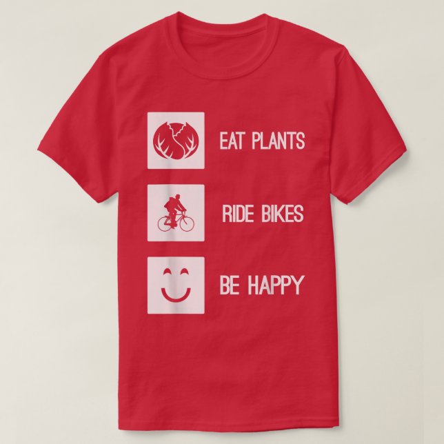 Camiseta Coma Plantas Andam Bikes Sentem-Se Felizes Vegan V (Frente do Design)