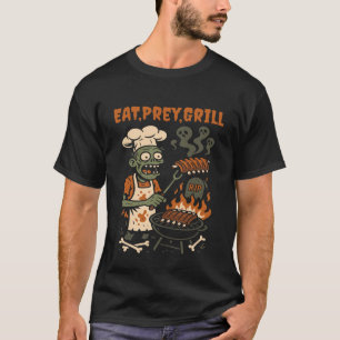 Camiseta Coma Preia Grelhar Piada de Zumbi Esqueleto Churr