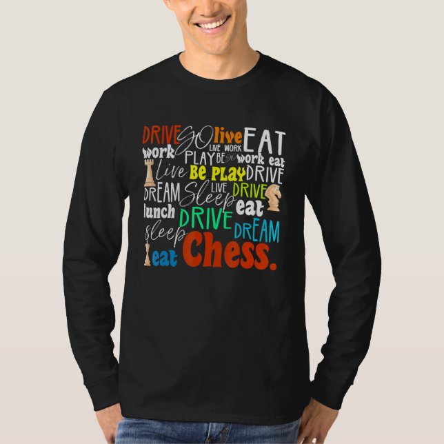 Camiseta Coma Repouso Jogue Xadrez Jogando Xadrez (Frente)