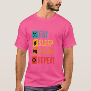 Camiseta Coma Reproduzir Repetição de Jogo de Vídeo