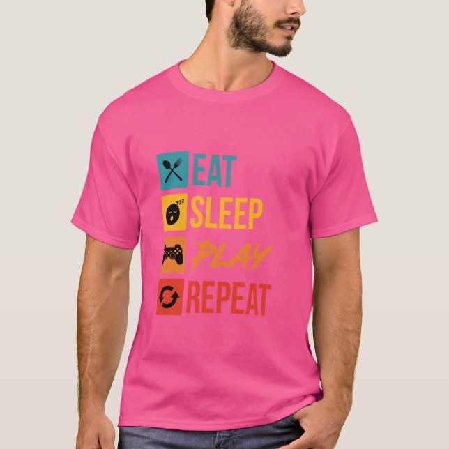 Camiseta Coma Reproduzir Repetição de Jogo de Vídeo (Frente)