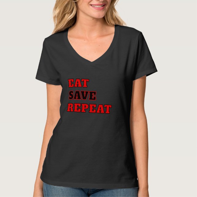 Camiseta Coma, salve, repita alimentando um orçamento fruga (Frente)
