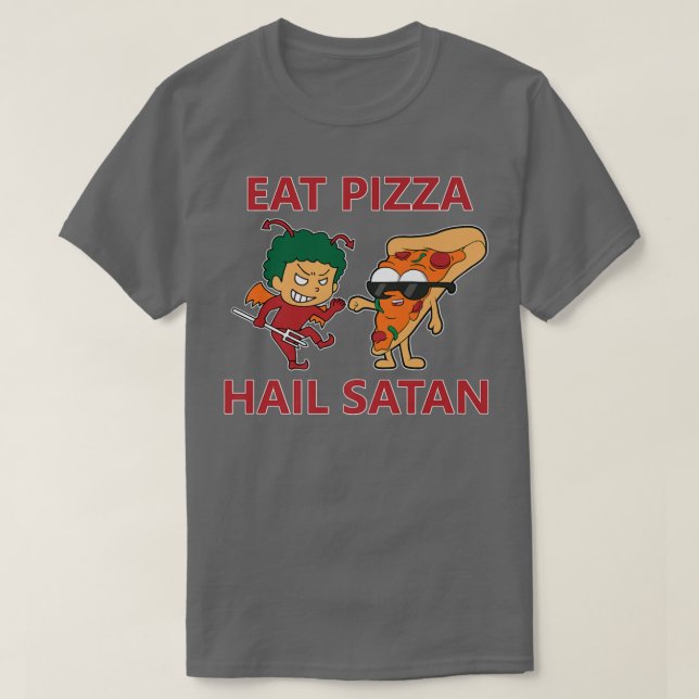 Camiseta Coma Satã de granizo da Pizza (Frente do Design)
