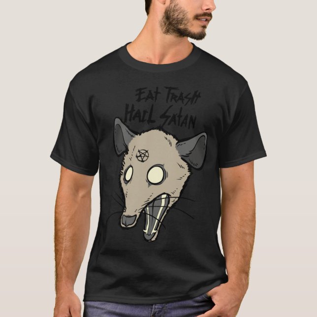 Camiseta Coma Satã de granizo do lixo Engraçado Occult Poss (Frente)