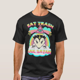 Camiseta Coma Satã de granizo do lixo Raccoon Pentagram Gar