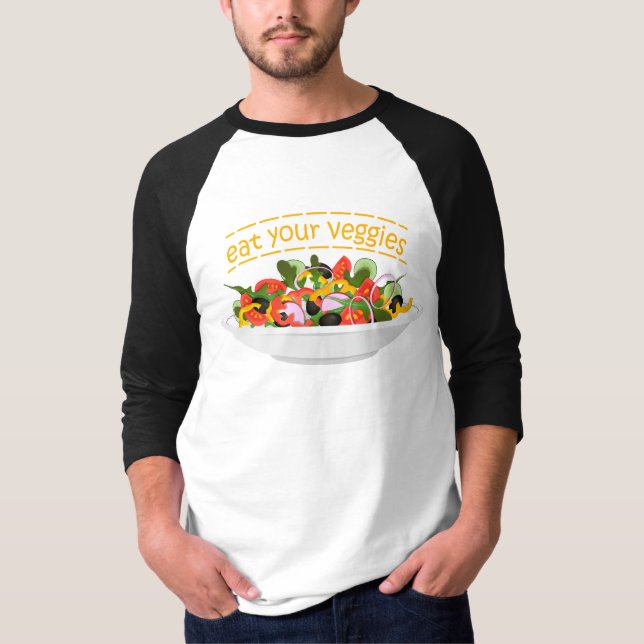 Camiseta Coma seus vegetais Cite salada fresca misturar tig (Frente)