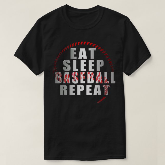Camiseta Coma Sleep Baseball Repetir Jogador De Baseball Fu (Frente do Design)