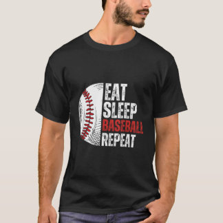 Camiseta Coma Sleep Baseball Repetir Jogadores Engraçados D