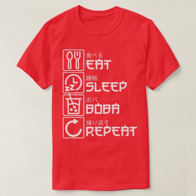 Camiseta Coma Sleep Boba Repete Anime Bubble Tea Manga Otak (Frente do Design)