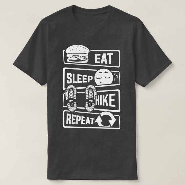 Camiseta Coma Sleep Hike Repete Caminhando Na Natureza Espo (Frente do Design)