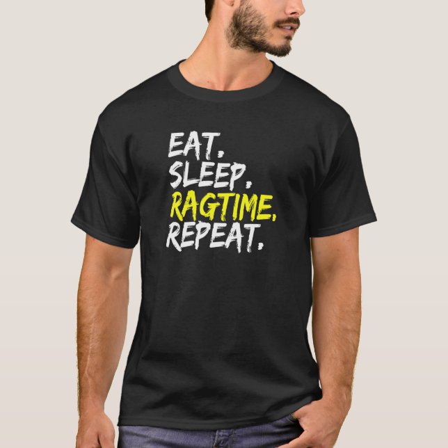 Camiseta Coma Sleep Ragtime Repete Dizendo Músicos de Jazz (Frente)