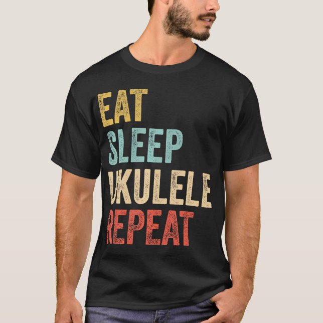Camiseta Coma Sleep Ukulele Repete Músico Uke (Frente)
