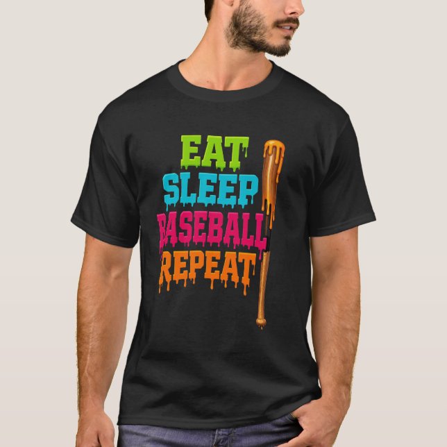 Camiseta Coma Sonho Beisebol Repita Gotejamento (Frente)